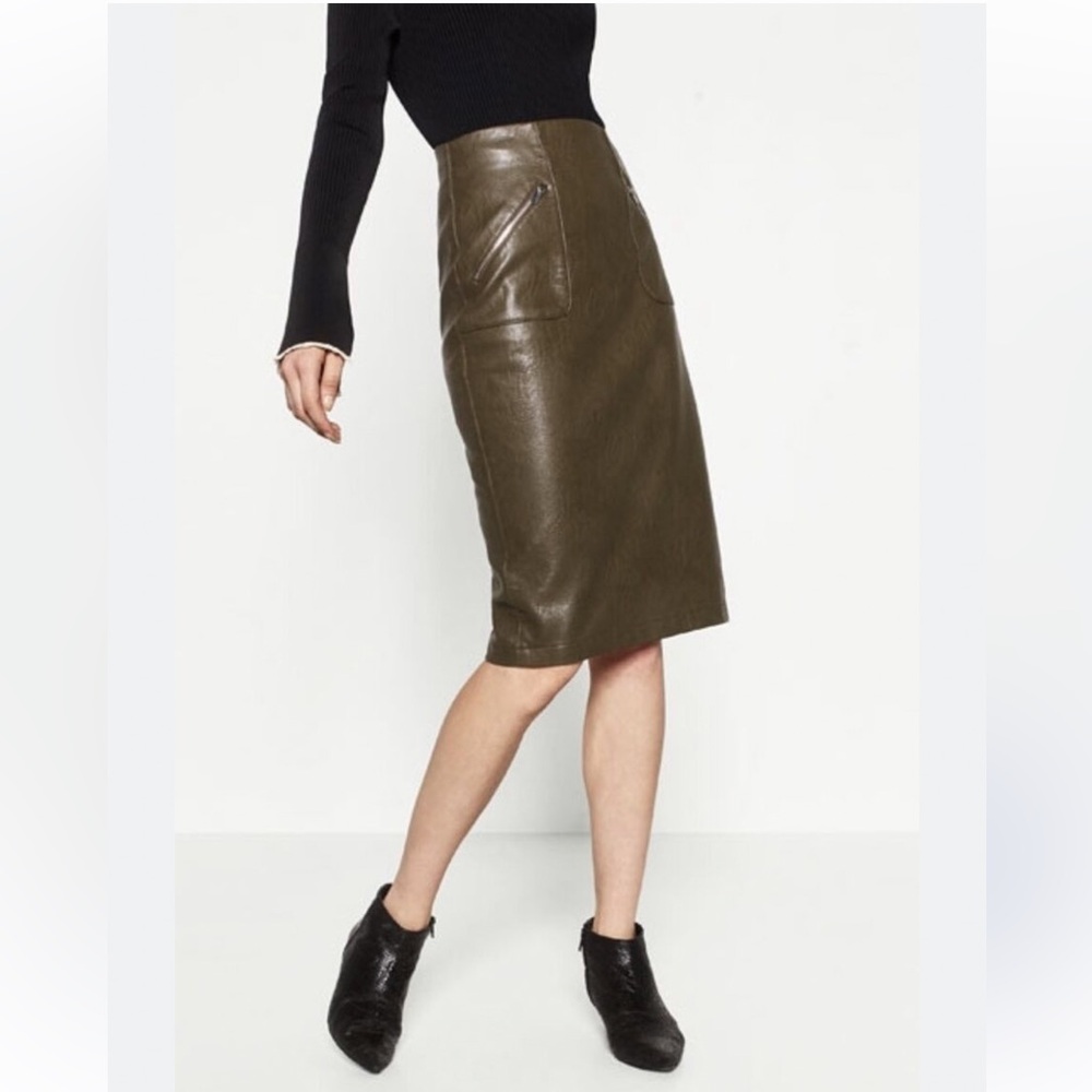 Zara Khaki Leather Pencil Skirt